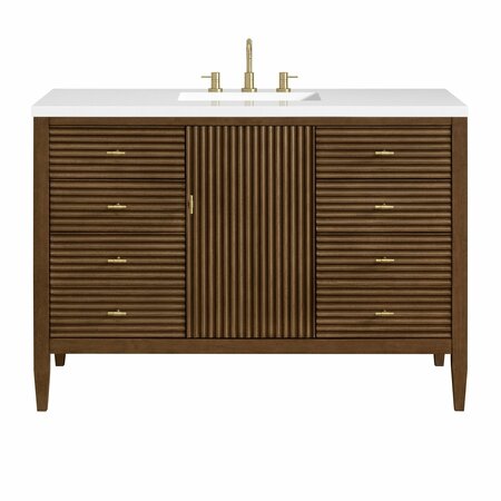 JAMES MARTIN VANITIES 48'' Vanity, Mid Century Walnut w/ 3 CM White Zeus Quartz Top 485-V48-WLT-3WZ